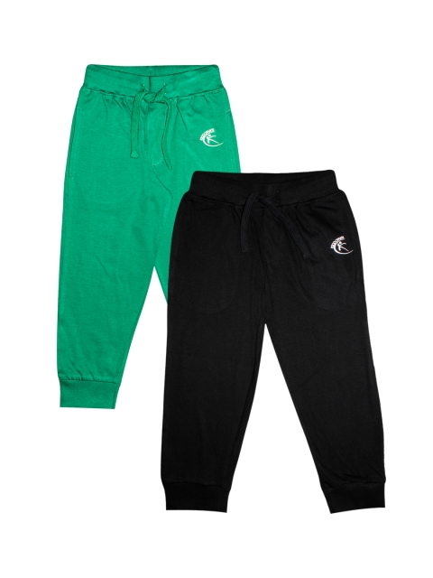 

KiddoPanti Kids Pack Of 2 Solid Pure Cotton Single Jersey Joggers, Black