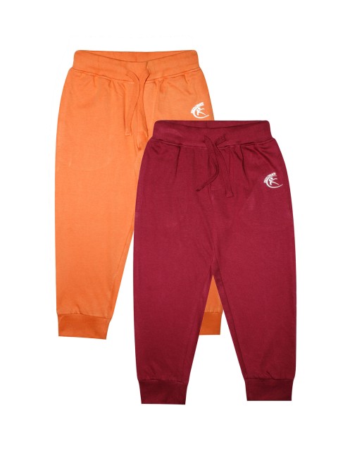 

KiddoPanti Kids Pack Of 2 Orange & Maroon Solid Pure Cotton Straight-Fit Joggers