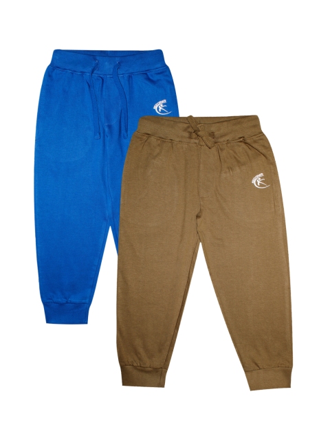 

KiddoPanti Kids Pack Of 2 Olive Green & Blue Solid Pure Cotton Straight-Fit Joggers