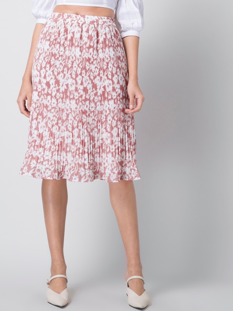 

FabAlley Women Peach Coloured & White Floral Printed A-Line Midi Skirt