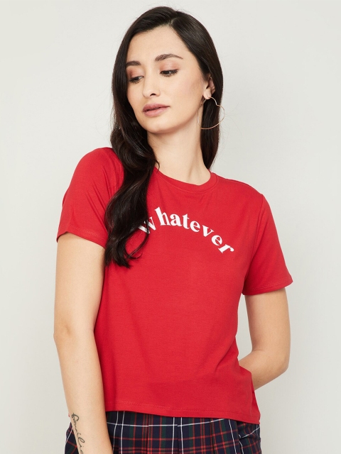 

Ginger by Lifestyle Women Red & White Printed T-shirt