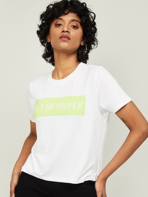 

Ginger by Lifestyle Women White & Green Printed T-shirt