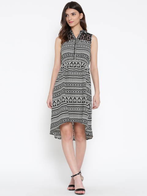 

Fusion Beats Women Black & Off-White Printed Shirt Dress