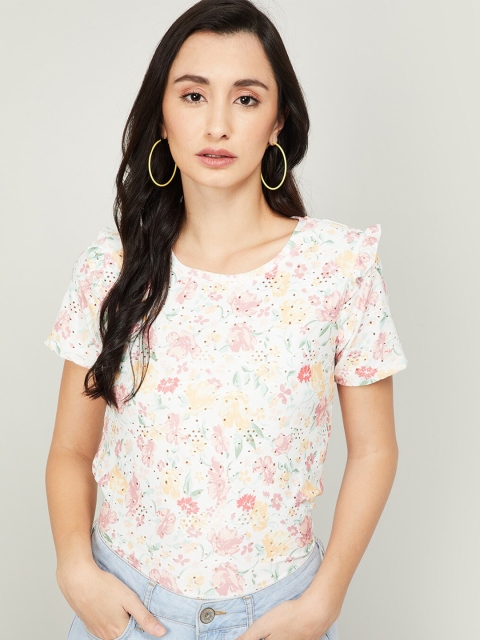 

Bossini Women Off White Floral Printed Ruffles Regular Top
