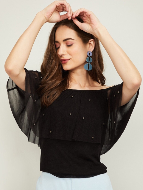 

CODE by Lifestyle Black Embellished Off-Shoulder Regular Top