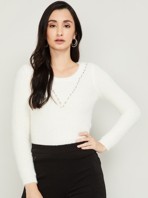 

CODE by Lifestyle Women Off White Embellished Sweatshirt