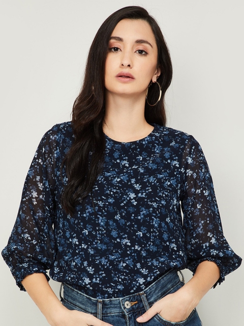 

Fame Forever by Lifestyle Blue Floral Regular Top