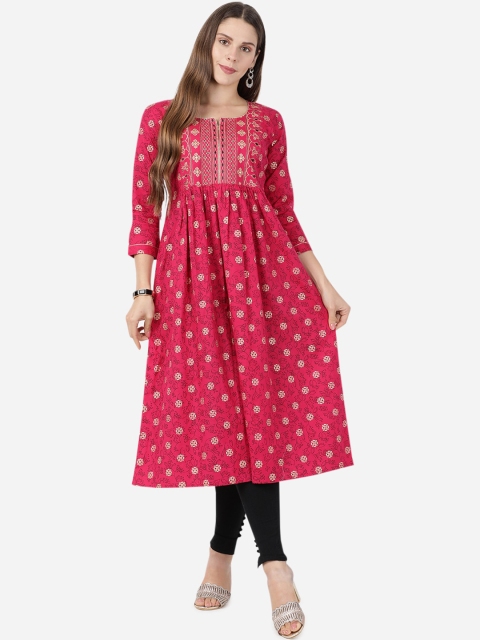 

GOLDSTROMS Women Pink & Gold-Toned Ethnic Motifs Printed Anarkali Kurta