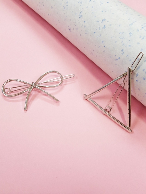 

OOMPH Set of 2 Women Silver-Toned Tic Tac Hair Clip