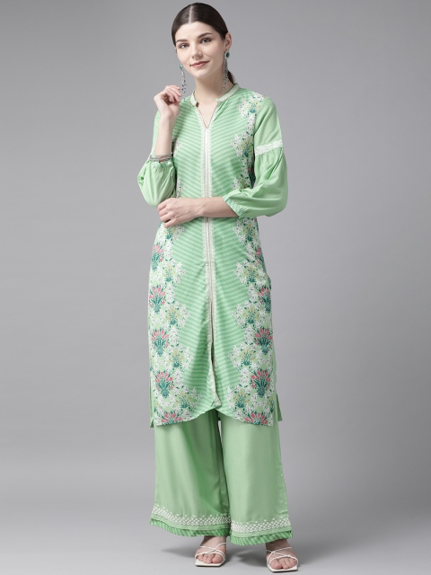 

W Women Green Ethnic Motifs Printed Regular Kurta with Palazzos