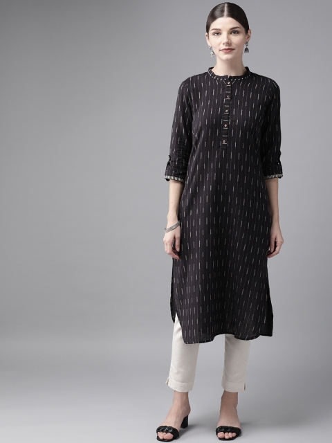 

W Women Black & Off-White Striped Kurta with Trousers