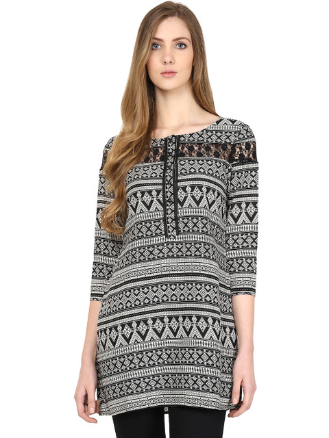 

Fusion Beats Black & Off-White Printed Tunic