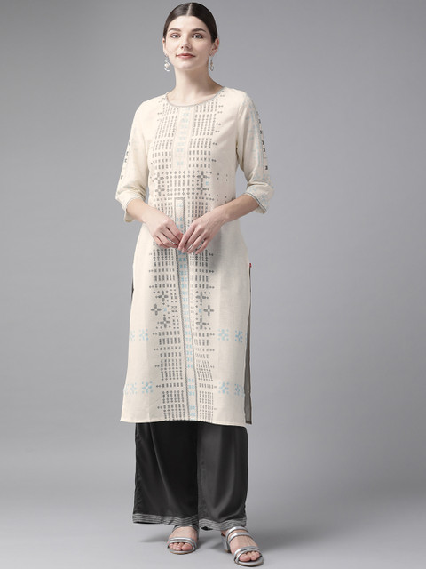 

W Women Off White Ethnic Motifs Printed Kurta with Palazzos