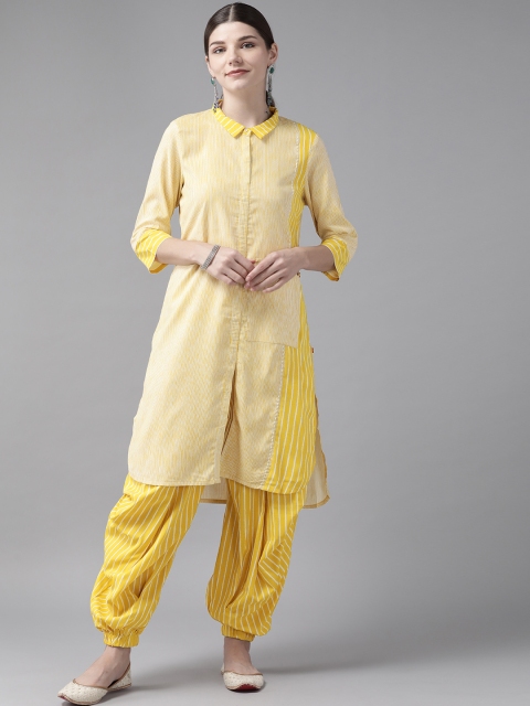 

W Women Yellow Striped Regular Kurta with Palazzos