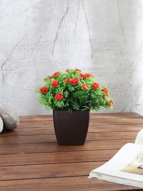 

FOLIYAJ Green & Orange Artificial Rose Plant With Pot