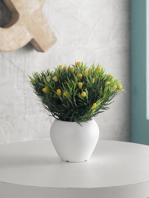 

FOLIYAJ Green & Yellow Artificial Mini Plant with Small & Round Flowers