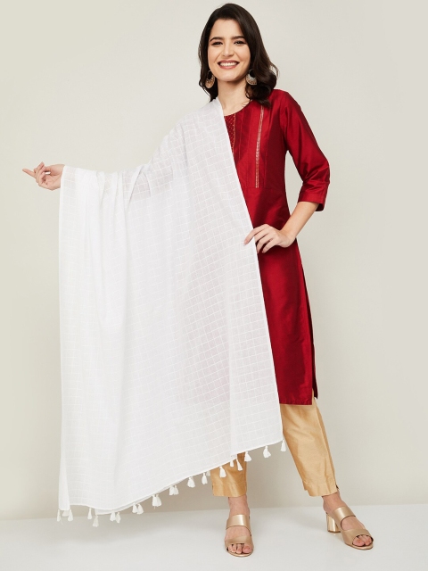 

Melange by Lifestyle White Checked Pure Cotton Dupatta