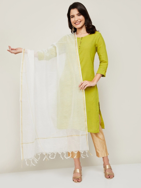 

Melange by Lifestyle Off White & Gold-Toned Checked Dupatta