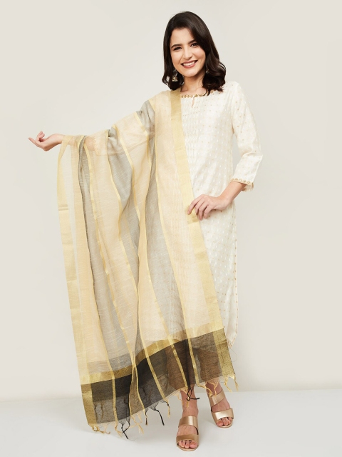 

Melange by Lifestyle Grey & Gold-Toned Striped Dupatta