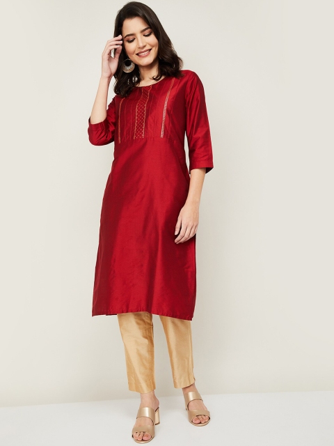 

Melange by Lifestyle Women Maroon Straight Kurta