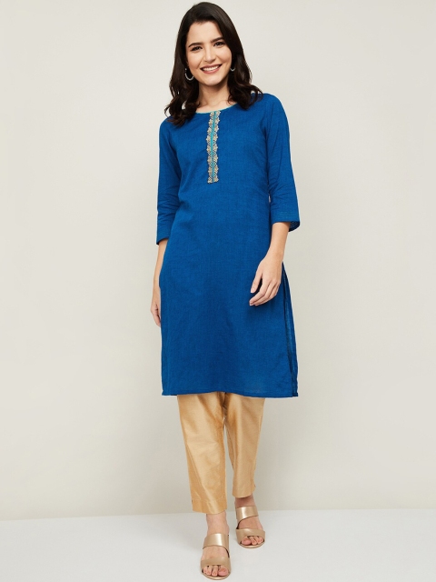 

Melange by Lifestyle Women Blue Pure Cotton Kurta