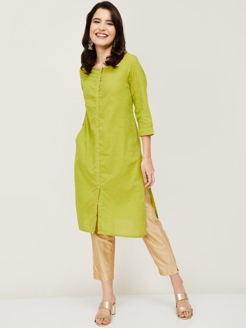 

Melange by Lifestyle Women Lime Green Pure Cotton Kurta