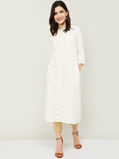 

Melange by Lifestyle Women Off White & Gold-Toned Geometric Printed Kurta