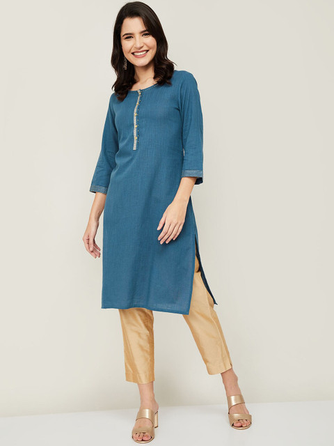 

Melange by Lifestyle Women Blue Pure Cotton Kurta