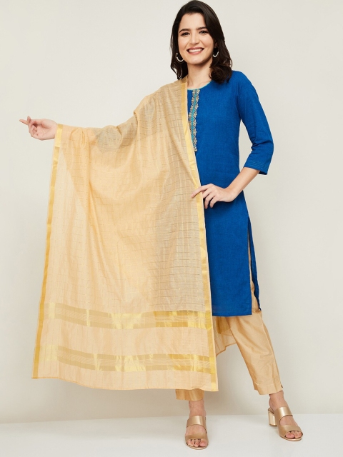 

Melange by Lifestyle Gold-Toned Checked Dupatta