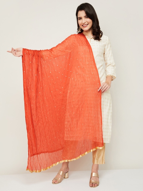 

Melange by Lifestyle Rust Orange & Gold-Toned Printed Dupatta