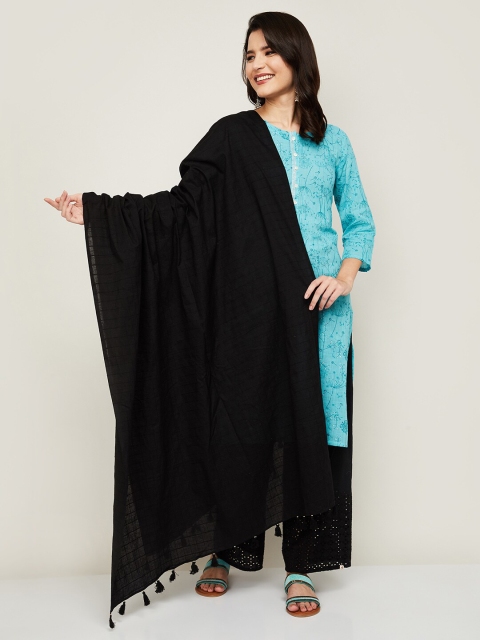 

Melange by Lifestyle Black Checked Pure Cotton Dupatta