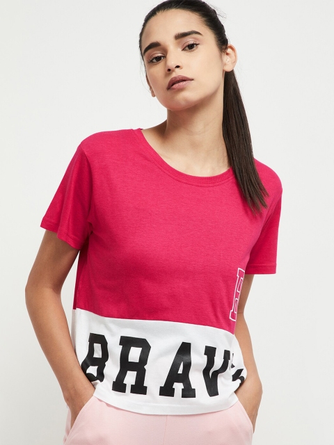 

max Women Pink & White Typography Printed T-shirt