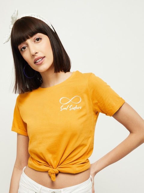 

max Women Yellow & White Solid T-shirt