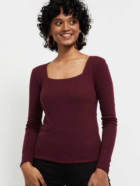 

max Women Maroon Solid Fitted Top