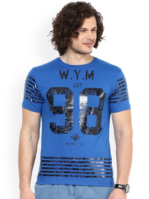

Wear Your Mind Men Blue Printed Slim Fit T-shirt