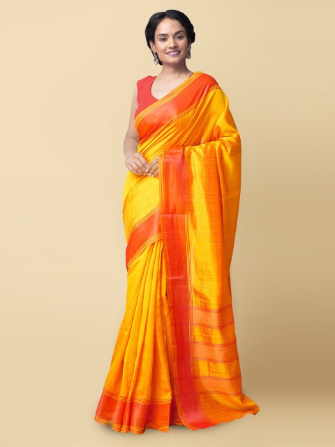 

Unnati Silks Women Orange & Yellow Fancy Art Silk Saree