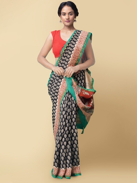 

Unnati Silks Women Black & Red Pure Preet Bagru Chanderi Sico Saree