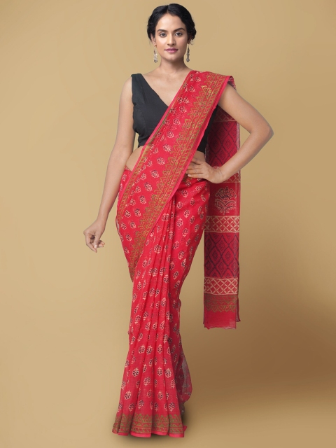 

Unnati Silks Red & Green Floral Pure Cotton Handloom Sustainable Kota Saree