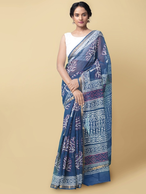 

Unnati Silks Women Blue & White Pure Preet Napthol Kota Cotton Saree