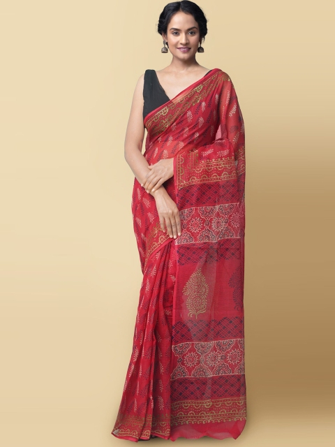 

Unnati Silks Red & Green Floral Pure Cotton Handloom Sustainable Kota Saree