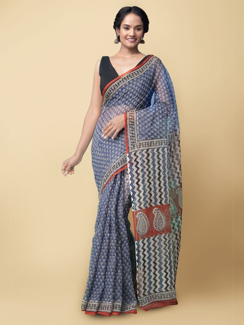 

Unnati Silks Women Blue & Red Pure Preet Bagru Kota Cotton Saree