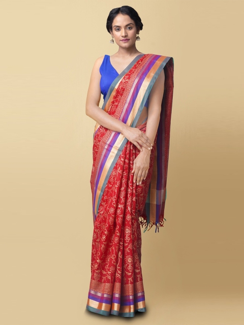 

Unnati Silks Women Red & Beige Pure Vrinda Chanderi Sico Sustainable Saree