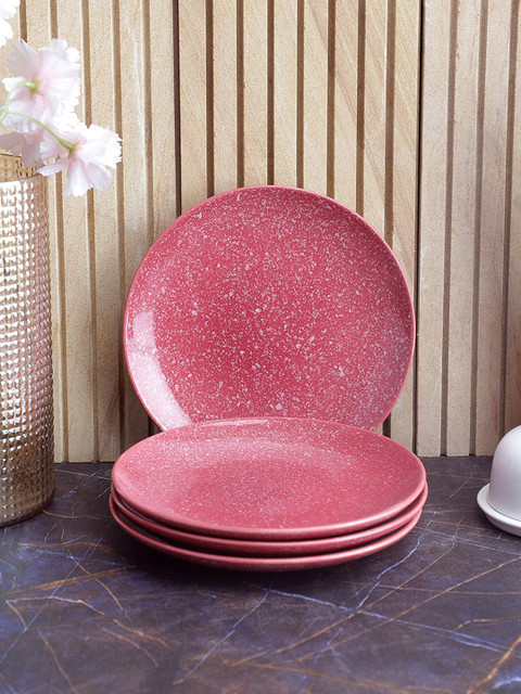 

VarEesha Set Of 4 Pink Handcrafted & Hand Painted Ceramic Glossy Dinner Plates
