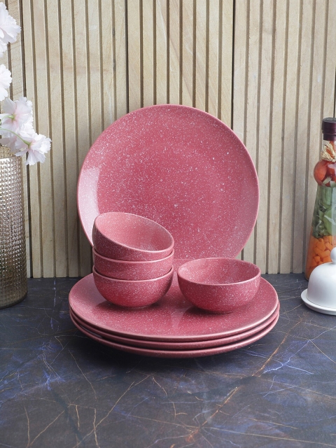 

VarEesha Set Of 8 Pink Handcrafted & Hand Painted Ceramic Glossy Dinner Set