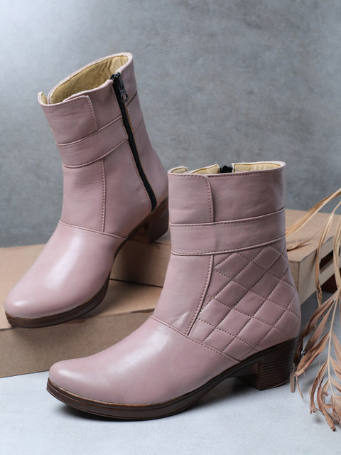 

LONDON STEPS Women Nude-Coloured Textured Wedge Heeled Boots