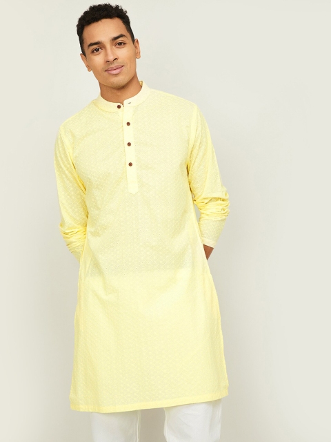 

Melange by Lifestyle Men Yellow Ethnic Motifs Embroidered Chikankari Kurta
