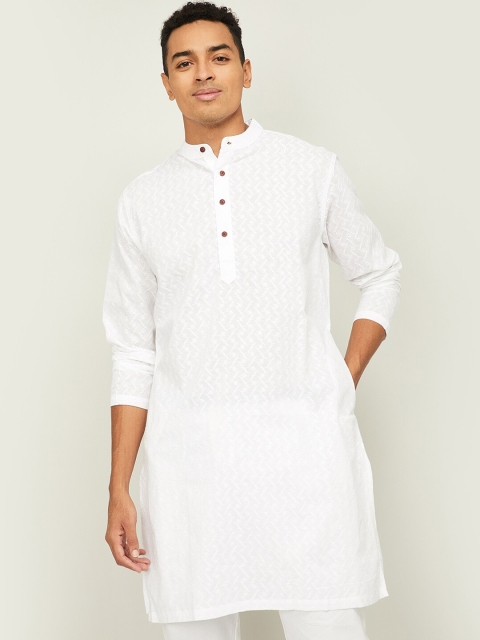 

Melange by Lifestyle Men White Ethnic Motifs Embroidered Chikankari White Romance Kurta