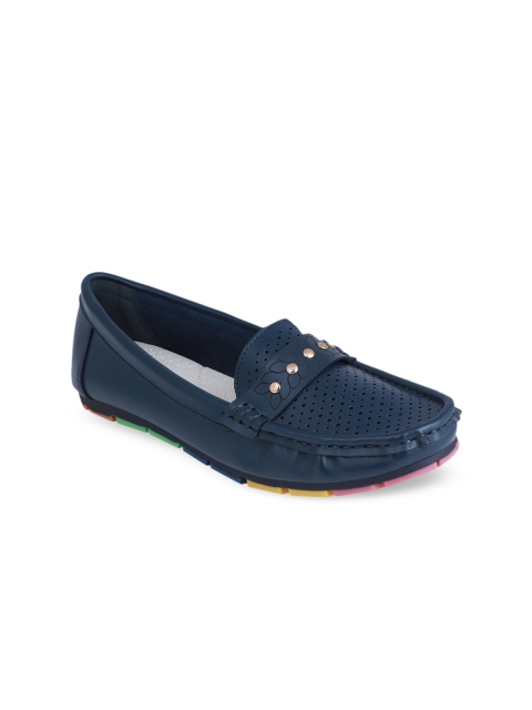 

pelle albero Women Navy Blue Perforations Loafers