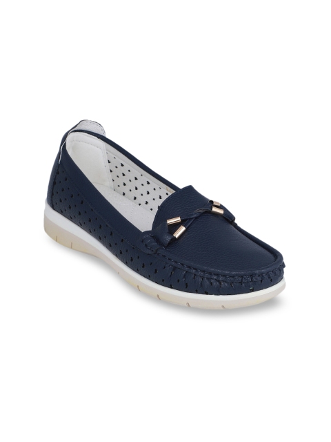 

pelle albero Women Navy Blue Laser Cut Loafers