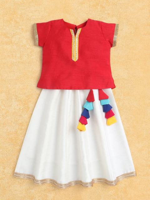 

The Magic Wand Girls Red & White Embellished Ready to Wear Lehenga with Choli